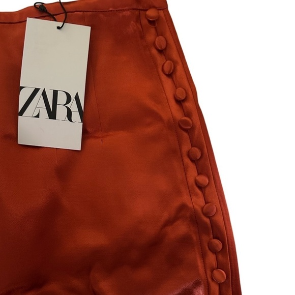 Zara Side Button Satin Effect High Waisted Mini Short Skirt, Size M, NWT - Picture 6 of 11